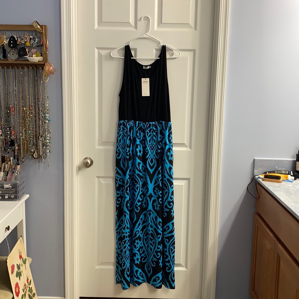 Blue and Black Tank Maxi Dress